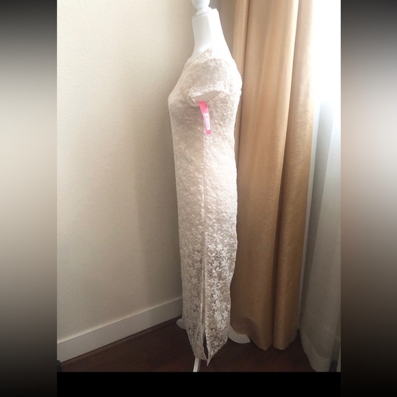 NWT Xhilaration Ivory lace crochet maxi dress Sz XS Partially Lined Short Sleeve - Picture 11 of 13